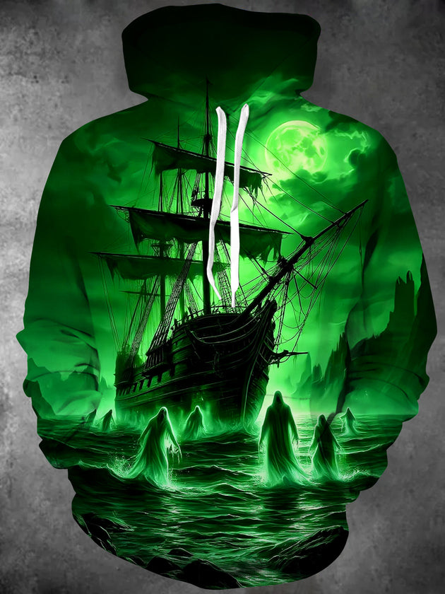 Adaychic Men's Graphic Halloween Print Sailor Print Long Sleeve Hoodie with Chest Pocket