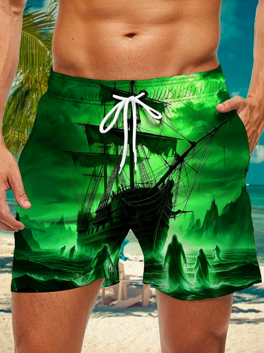 Adaychic Men's Graphic Printed Shorts Print Shorts with Chest Pocket