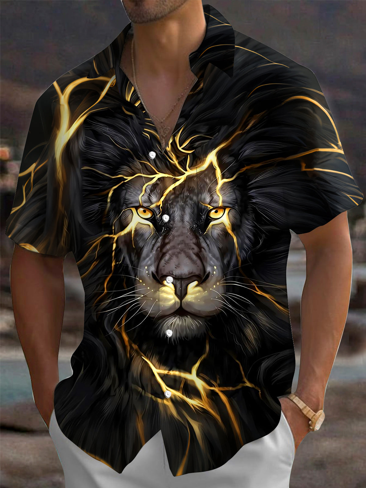 Adaychic Men's Graphic Printed Print Short Sleeve Shirt with Chest Pocket