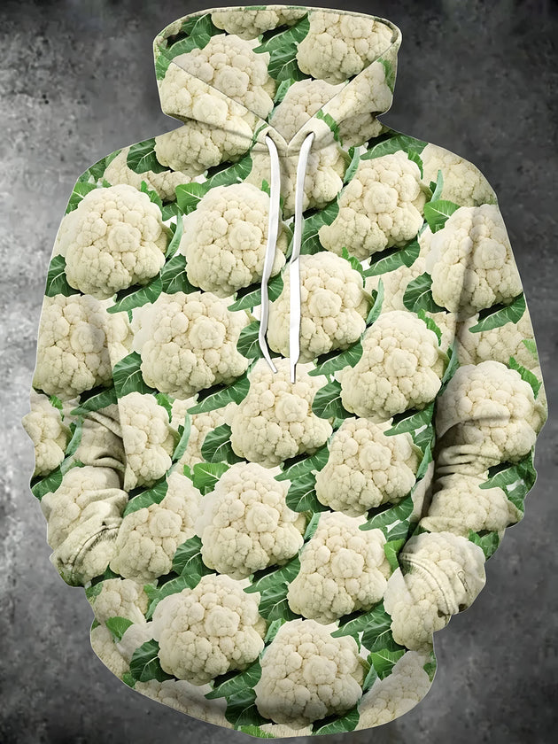 Adaychic Men's Printed Cauliflower Print Vegetable Pattern Long Sleeve Hoodie with Chest Pocket