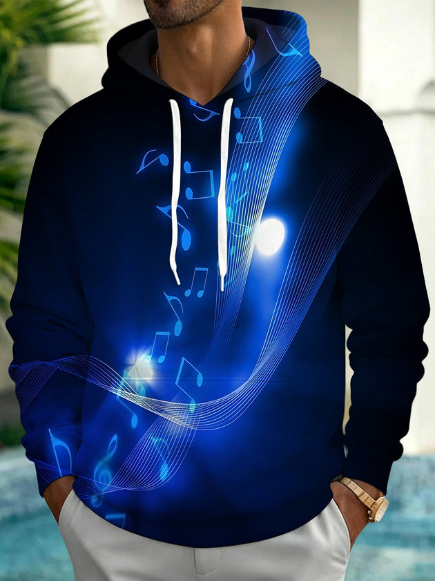 Adaychic Men's Graphic Musical Notes Print Long Sleeve Hoodie with Chest Pocket