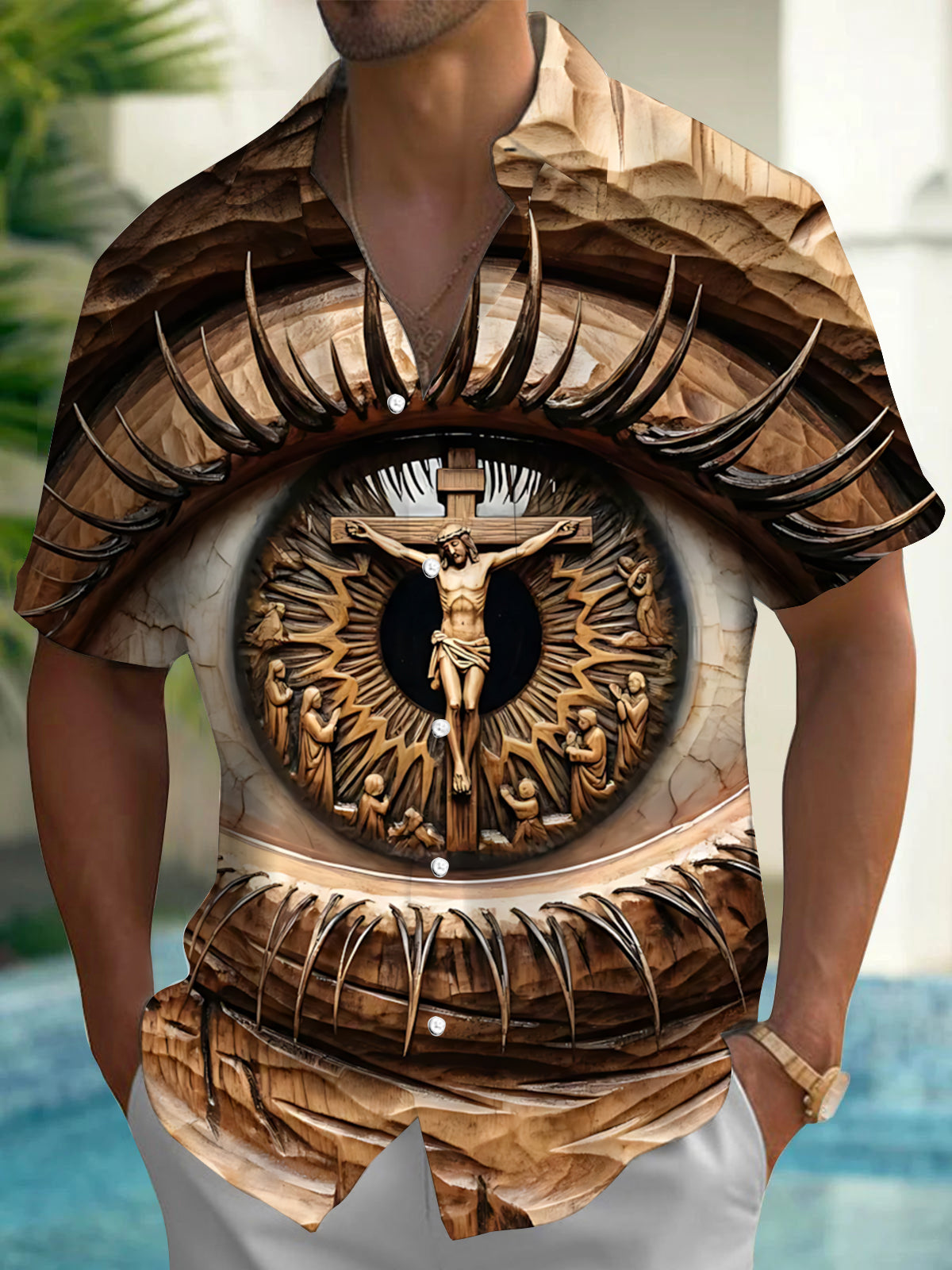 Adaychic Men's Graphic Pattern Print Short Sleeve Shirt with Chest Pocket