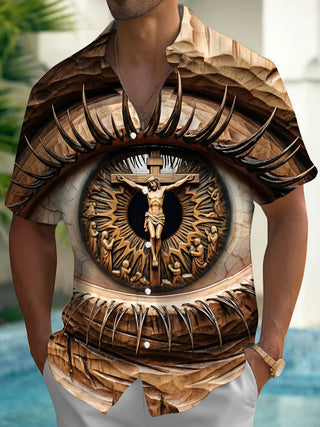 Adaychic Men's Graphic Pattern Print Short Sleeve Shirt with Chest Pocket