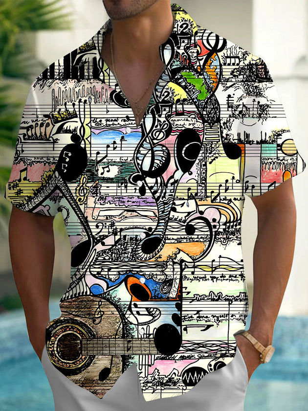 Adaychic Men's Graphic Printed Print Short Sleeve Shirt with Chest Pocket