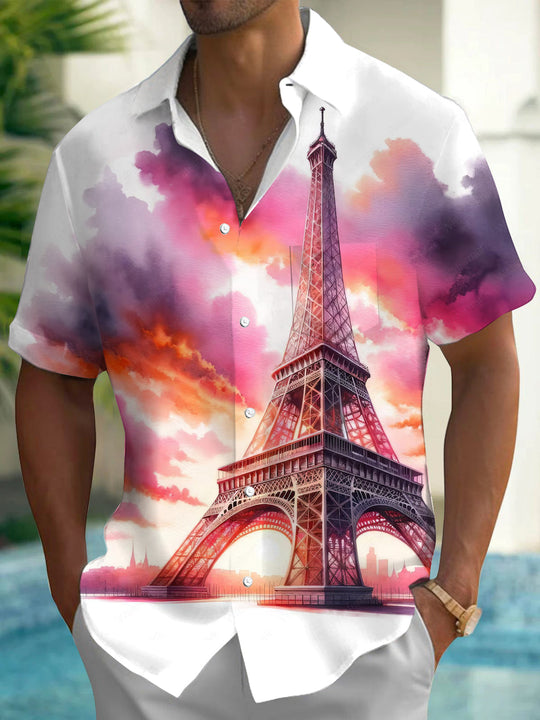 Adaychic Men's Graphic Fashion Top Print Short Sleeve Shirt with Chest Pocket