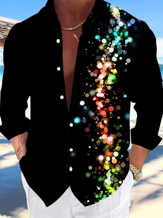 Adaychic Men's Printed Colorful Bokeh Light Spots Print Long Sleeve Shirt with Chest Pocket