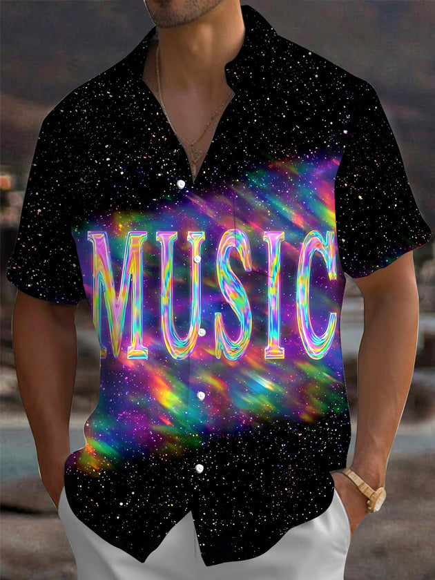 Adaychic Men's Graphic Space Print Short Sleeve Shirt with Chest Pocket