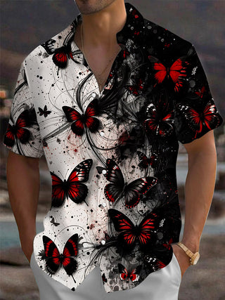 Adaychic Men's Graphic Butterfly Print Short Sleeve Shirt with Chest Pocket