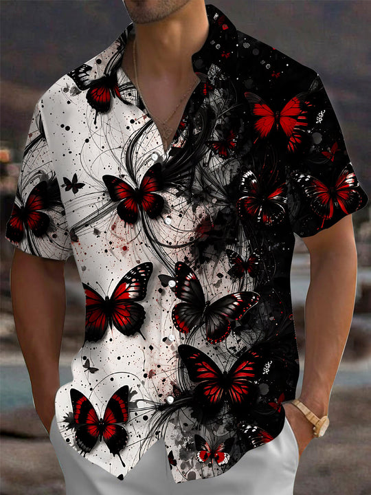 Adaychic Men's Graphic Butterfly Print Short Sleeve Shirt with Chest Pocket