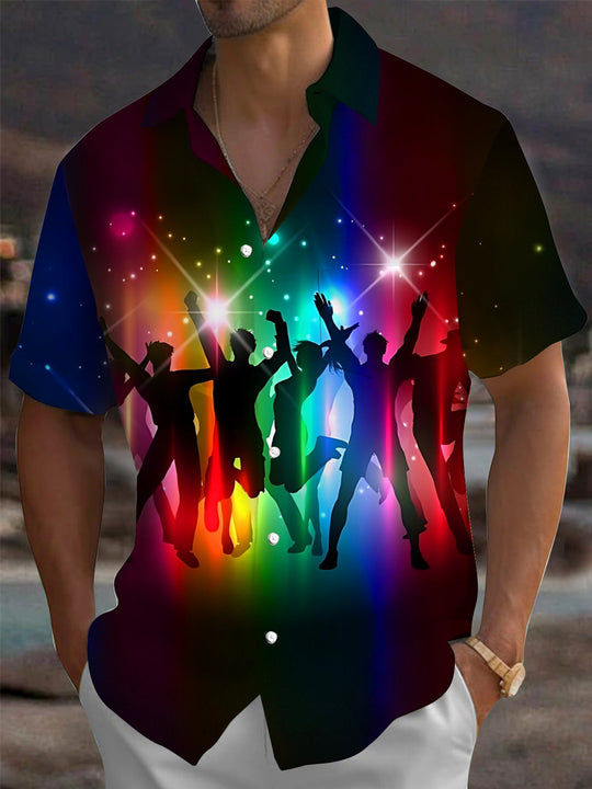 Adaychic Men's Graphic Dancing Silhouettes Print Short Sleeve Shirt with Chest Pocket