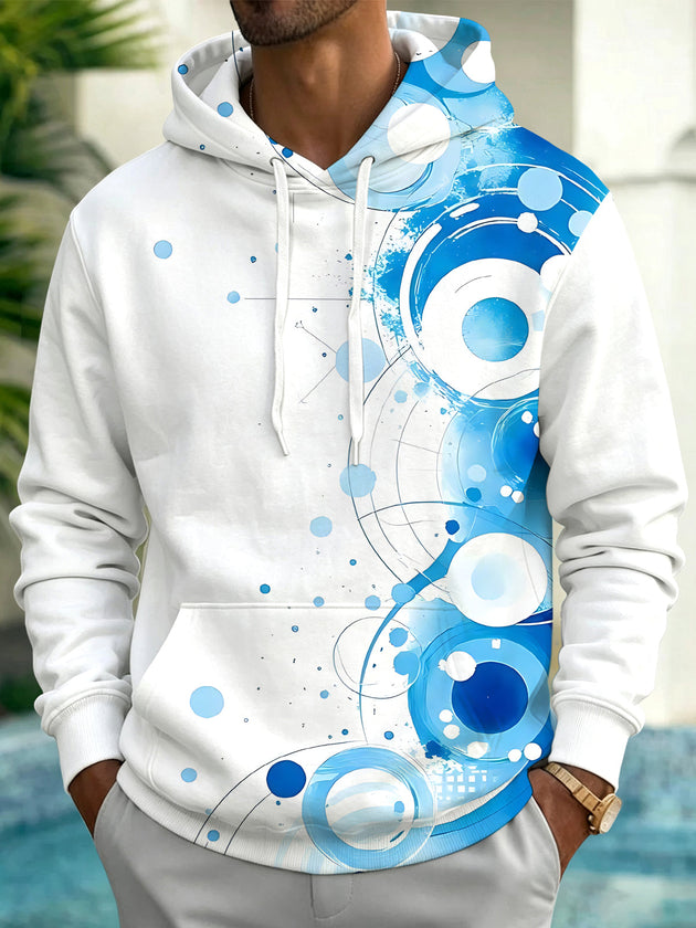 Adaychic Men's Printed Blue Abstract Circles Print Long Sleeve Hoodie with Chest Pocket
