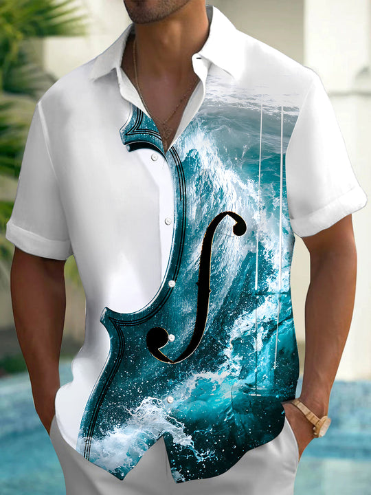Adaychic Men's Graphic Violin Body Silhouette Print Short Sleeve Shirt with Chest Pocket