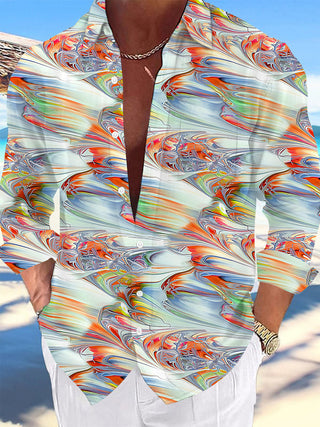 Adaychic Men's Printed Abstract Swirl Pattern Long Sleeve Shirt with Chest Pocket