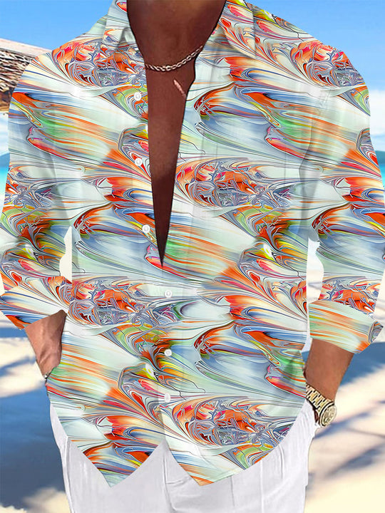 Adaychic Men's Printed Abstract Swirl Pattern Long Sleeve Shirt with Chest Pocket