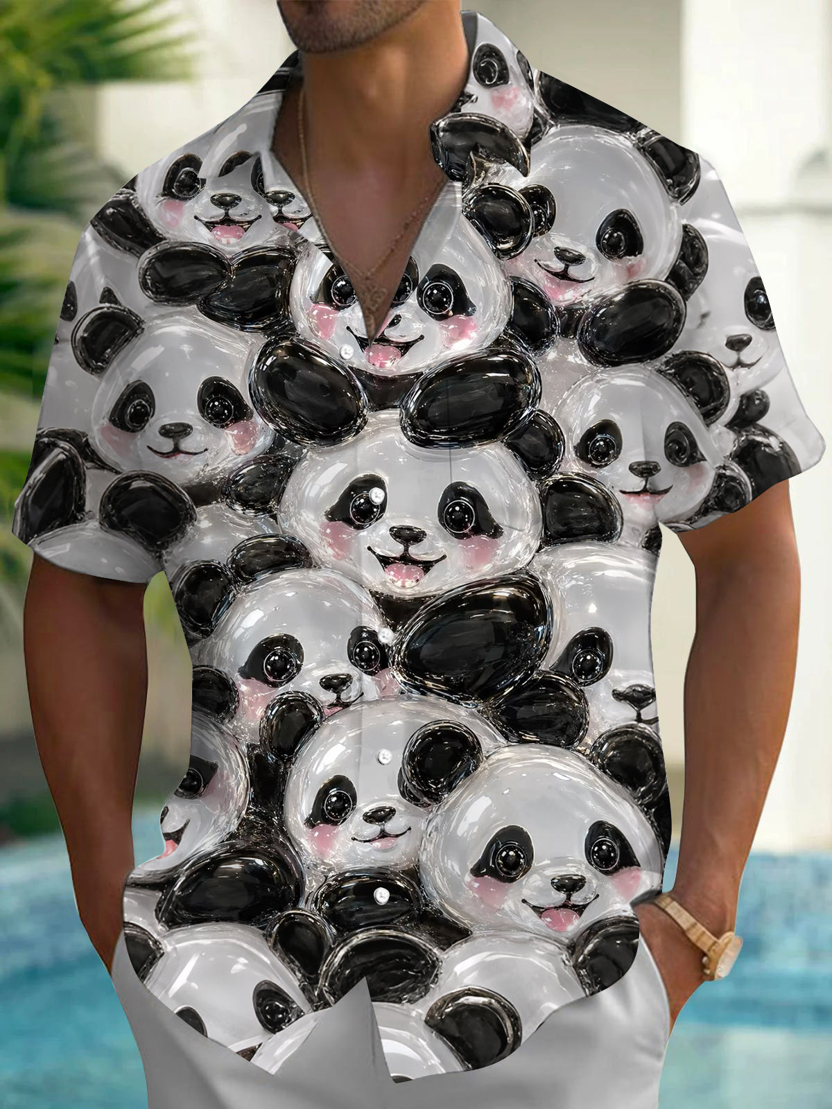 Adaychic Men's Printed Printed Print Animal Print Short Sleeve Shirt with Chest Pocket