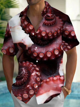 Adaychic Men's Graphic Octopus Tentacles Print Seafood Print Short Sleeve Shirt with Chest Pocket