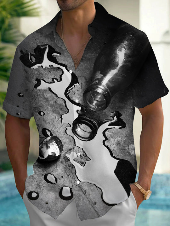Adaychic Men's Printed Spilled Liquid Print Short Sleeve Shirt with Chest Pocket