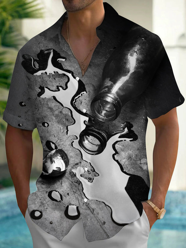 Adaychic Men's Printed Spilled Liquid Print Short Sleeve Shirt with Chest Pocket