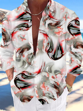 Adaychic Men's Printed Abstract Swirl Pattern Long Sleeve Shirt with Chest Pocket