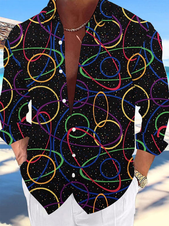 Adaychic Men's Printed Colorful Geometric Circles Print Long Sleeve Shirt with Chest Pocket