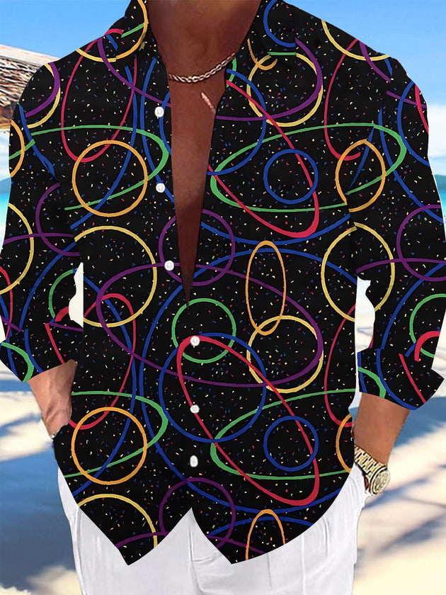 Adaychic Men's Printed Colorful Geometric Circles Print Long Sleeve Shirt with Chest Pocket