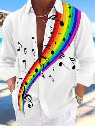 Adaychic Rainbow Notes Long Sleeve Shirt with Chest Pocket