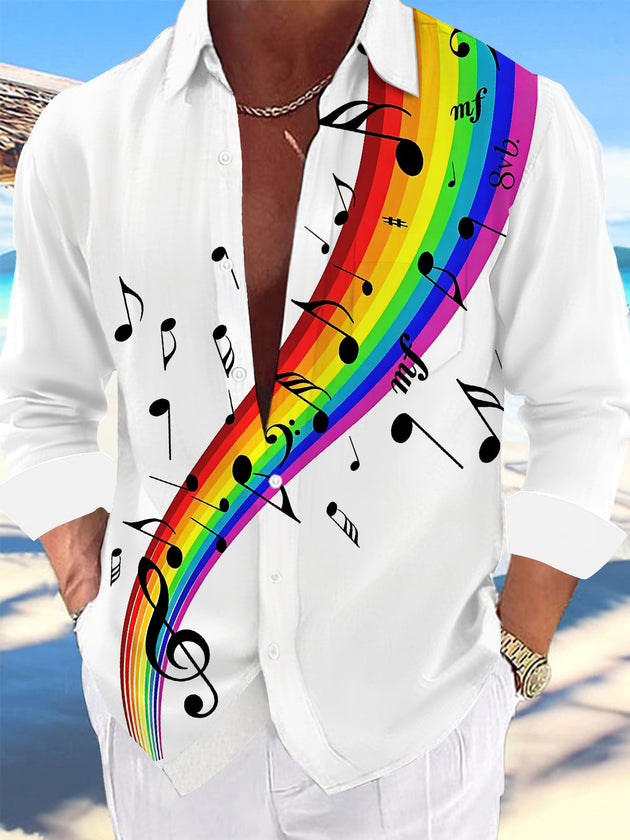 Adaychic Rainbow Notes Long Sleeve Shirt with Chest Pocket