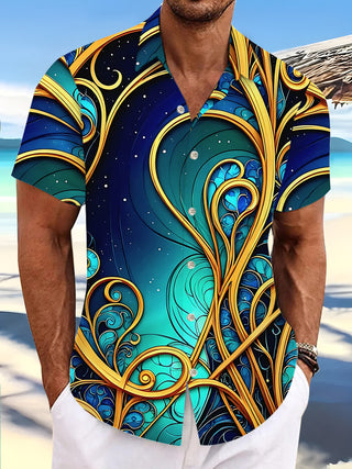 Adaychic Men's Printed Abstract Swirl Pattern Short Sleeve Shirt with Chest Pocket