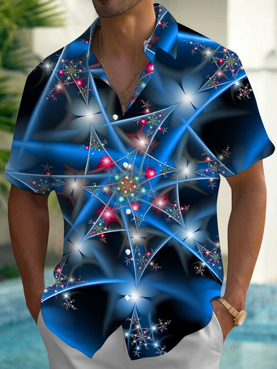 Adaychic Men's Printed Abstract Geometric Stars Print Short Sleeve Shirt with Chest Pocket