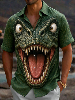 Adaychic Men's Graphic Reptile Print 3D Print Short Sleeve Shirt with Chest Pocket