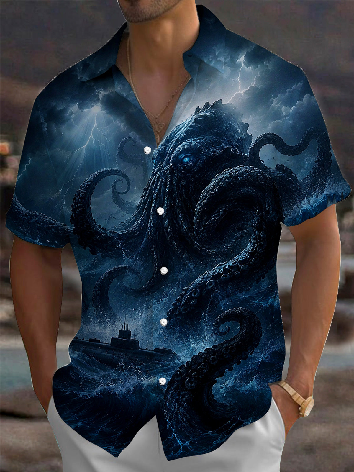 Adaychic Men's Graphic Tropical Print Short Sleeve Shirt with Chest Pocket