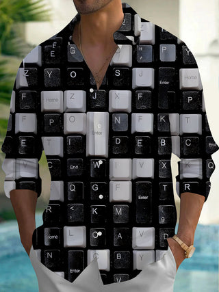 Adaychic Men's Graphic Tech Print Gamer Print Long Sleeve Shirt with Chest Pocket