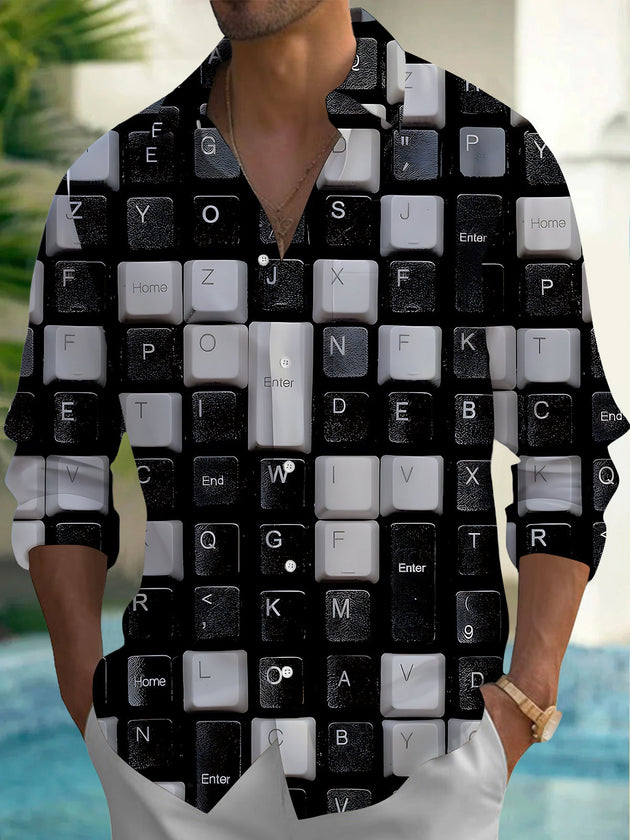 Adaychic Men's Graphic Tech Print Gamer Print Long Sleeve Shirt with Chest Pocket