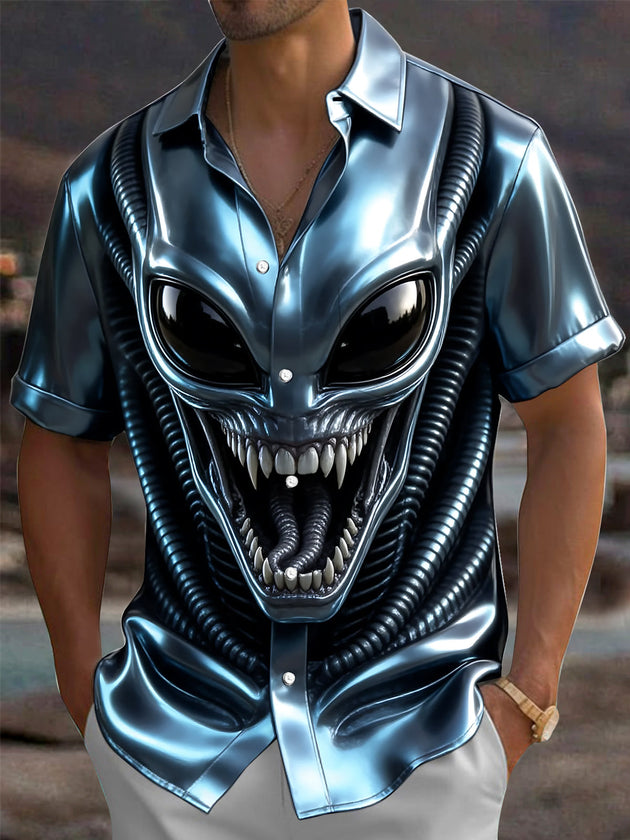 Adaychic Alien Men's Pocket Short Sleeve Shirts