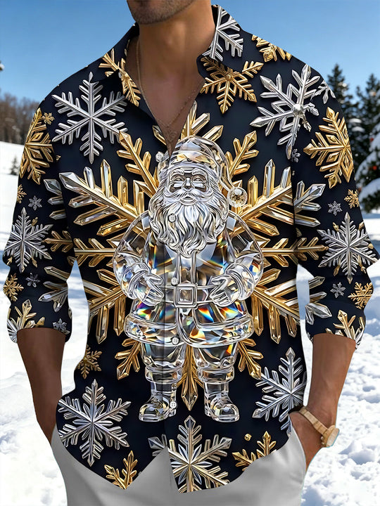 Adaychic Men's Graphic Christmas Print Holiday Print Long Sleeve Shirt with Chest Pocket