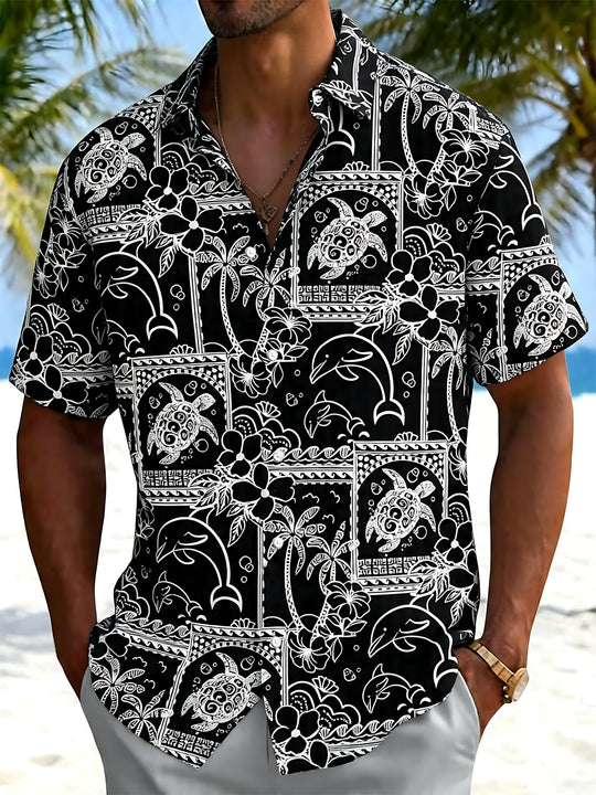 men's Hawaiian shirt front view tropical beach vacation