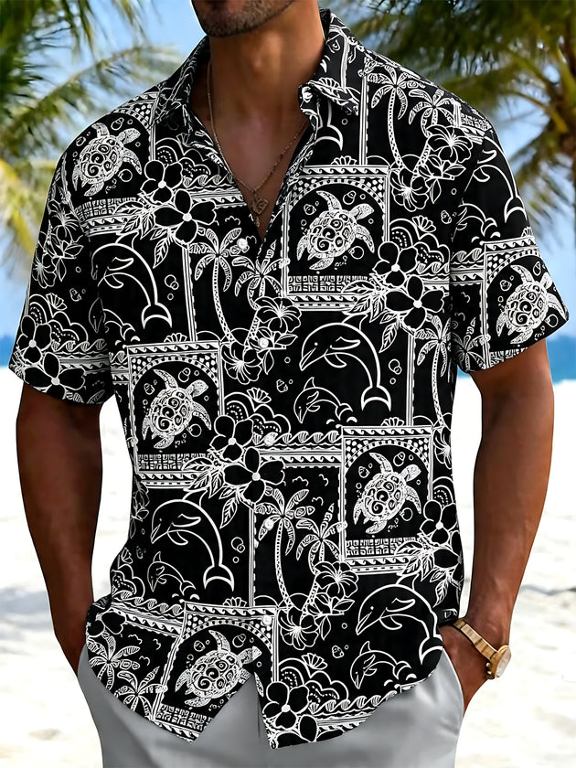 men's Hawaiian shirt front view tropical beach vacation