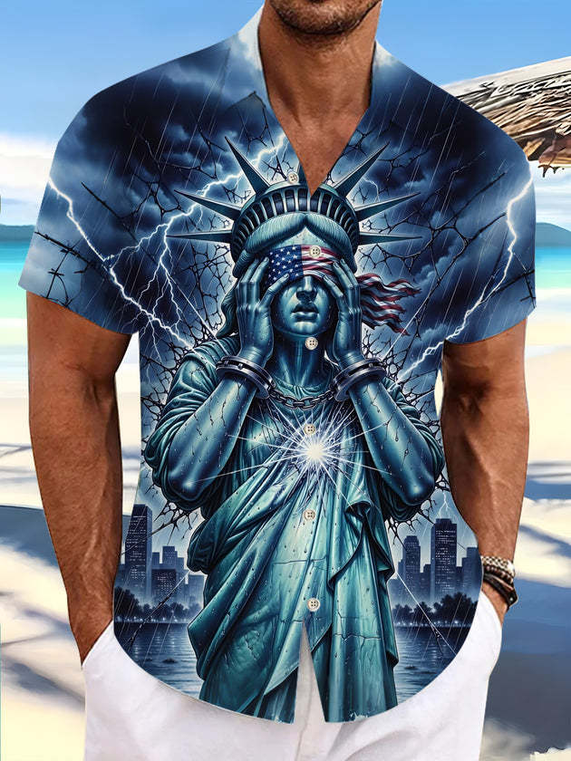 men's American flag print shirt front view Independence Day