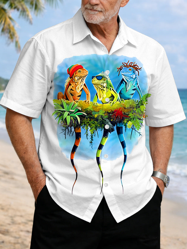 men's Hawaiian shirt front view tropical beach vacation