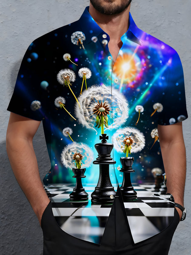 Men's Dandelion and Cosmic Chess short sleeve shirt front view