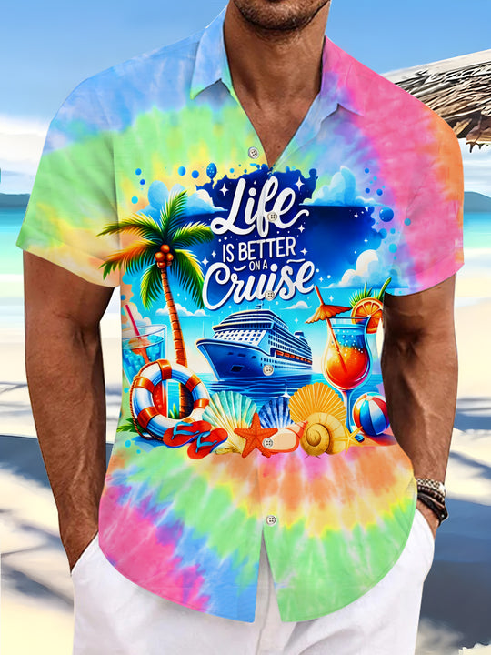 men's Hawaiian shirt front view tropical beach vacation