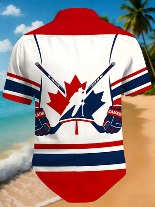 Men's short sleeve geometric print shirt back view
