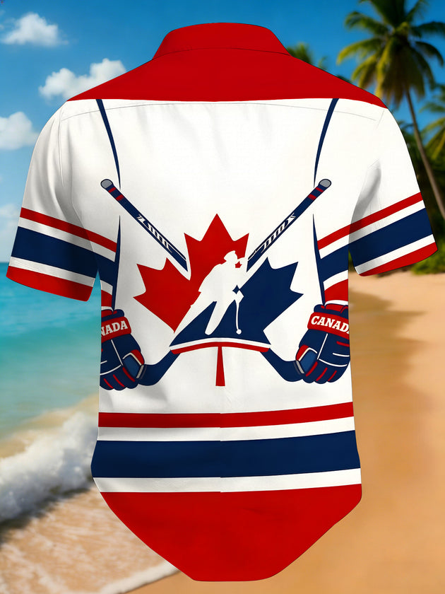 Men's short sleeve geometric print shirt back view