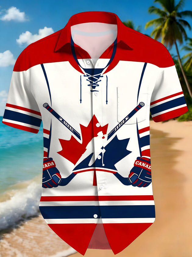 Men's short sleeve geometric print shirt front view