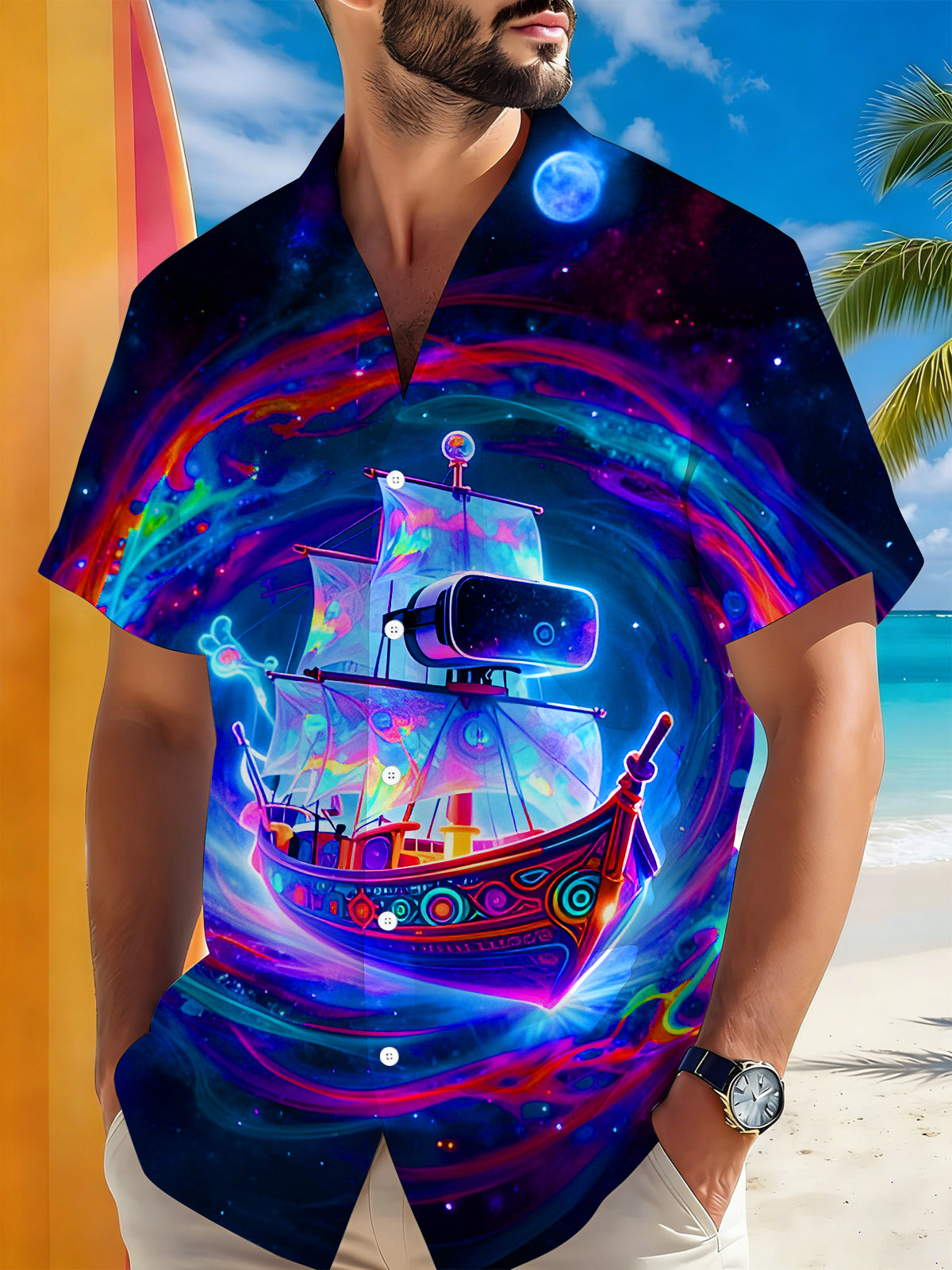 men's abstract print shirt front view