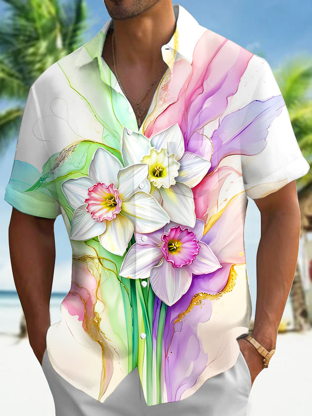 men's floral shirt front view