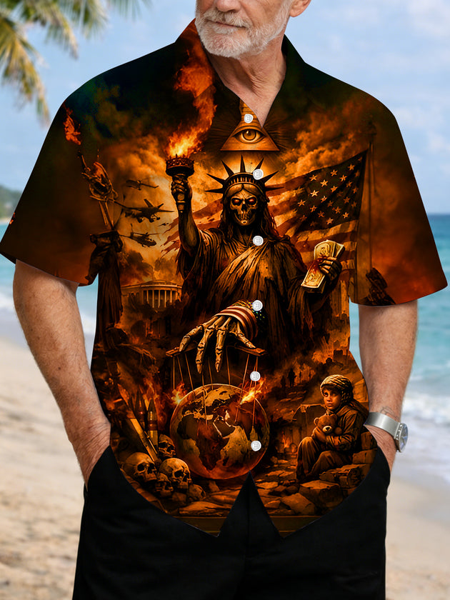 men's skull print shirt front view Independence Day
