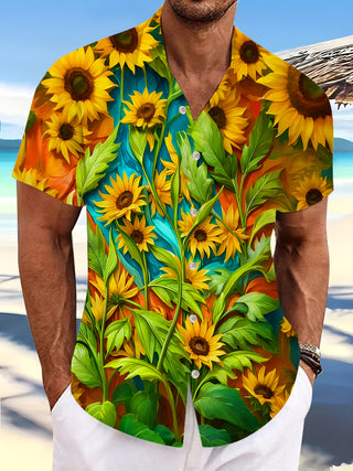 Men's Hawaiian floral short sleeve shirt front view for tropical beach vacation