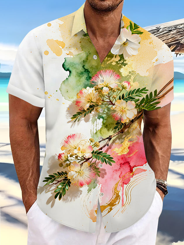 Men's short sleeve floral print shirt front view