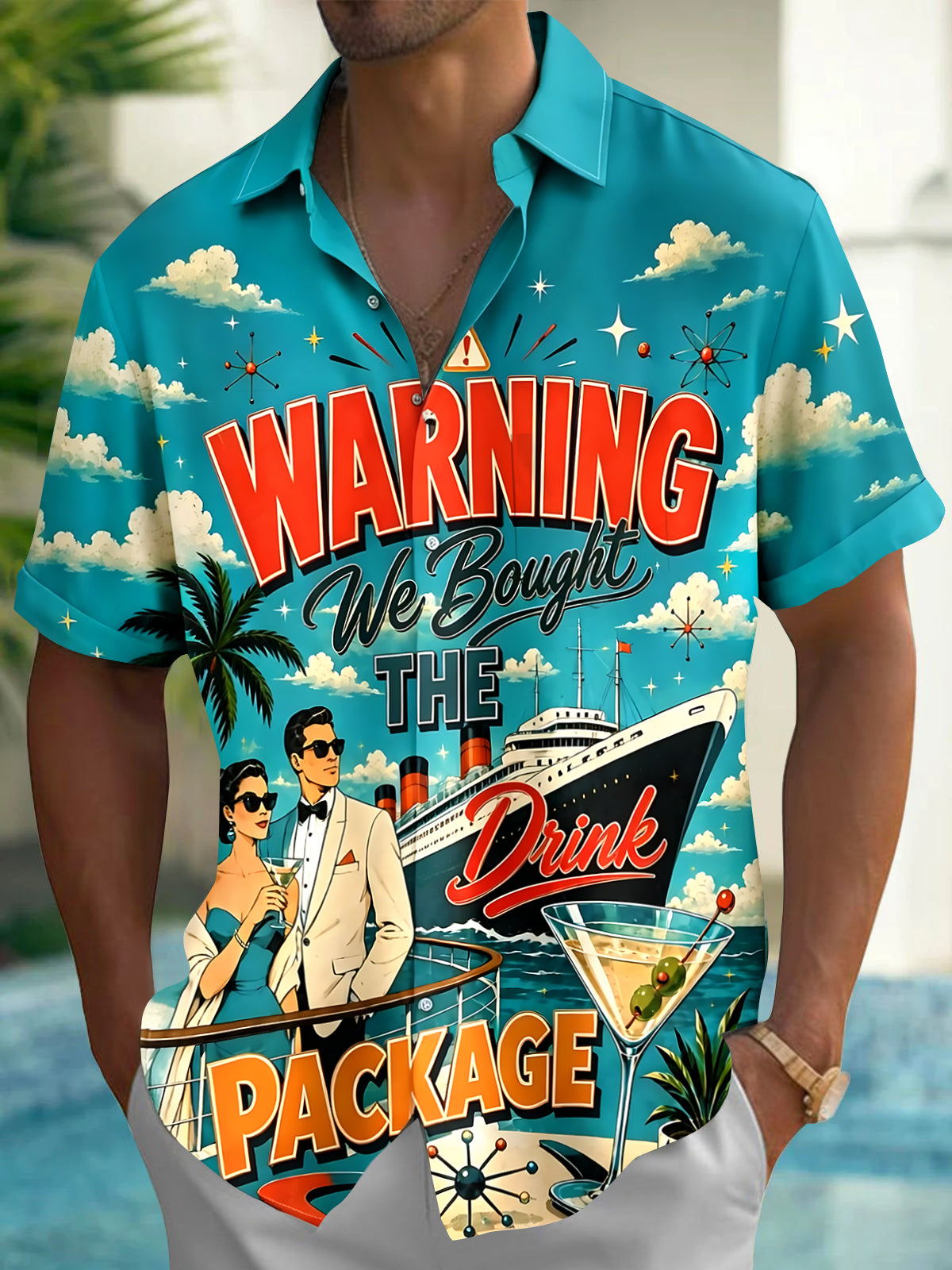 Vintage Cruise Ship Men's Pocket Short Sleeve Shirts